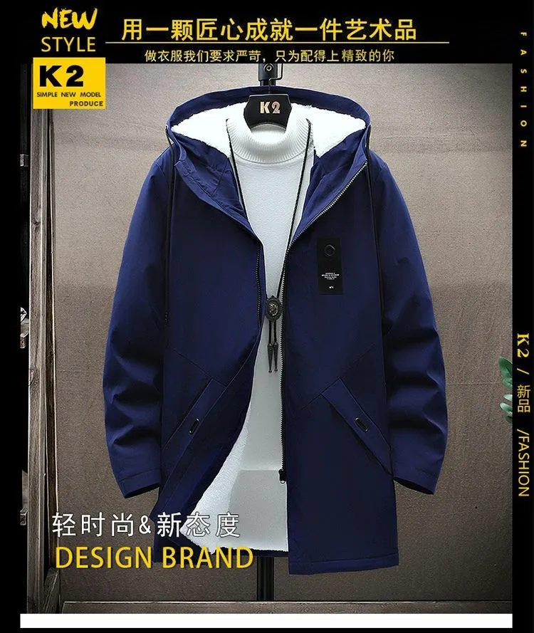 Men's Fleece Mid-length Hooded Jacket 42945200YM