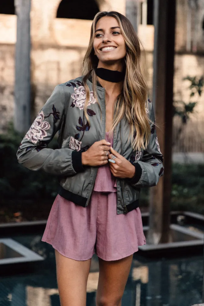 Peony Bomber Jacket Khaki