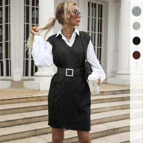 PEOPLETERRITORY  Popular trade women's clothing popular autumn and winter new products 2025 medium and long v-neck vest retro twist knitted sweater skirt