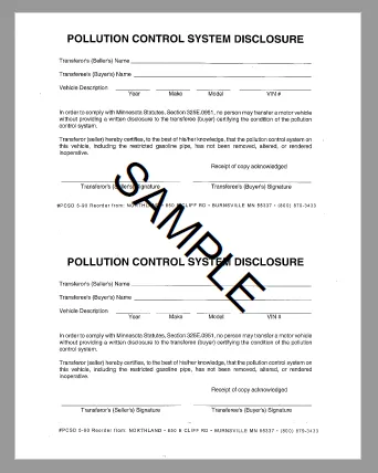 Pollution Control System Disclosure