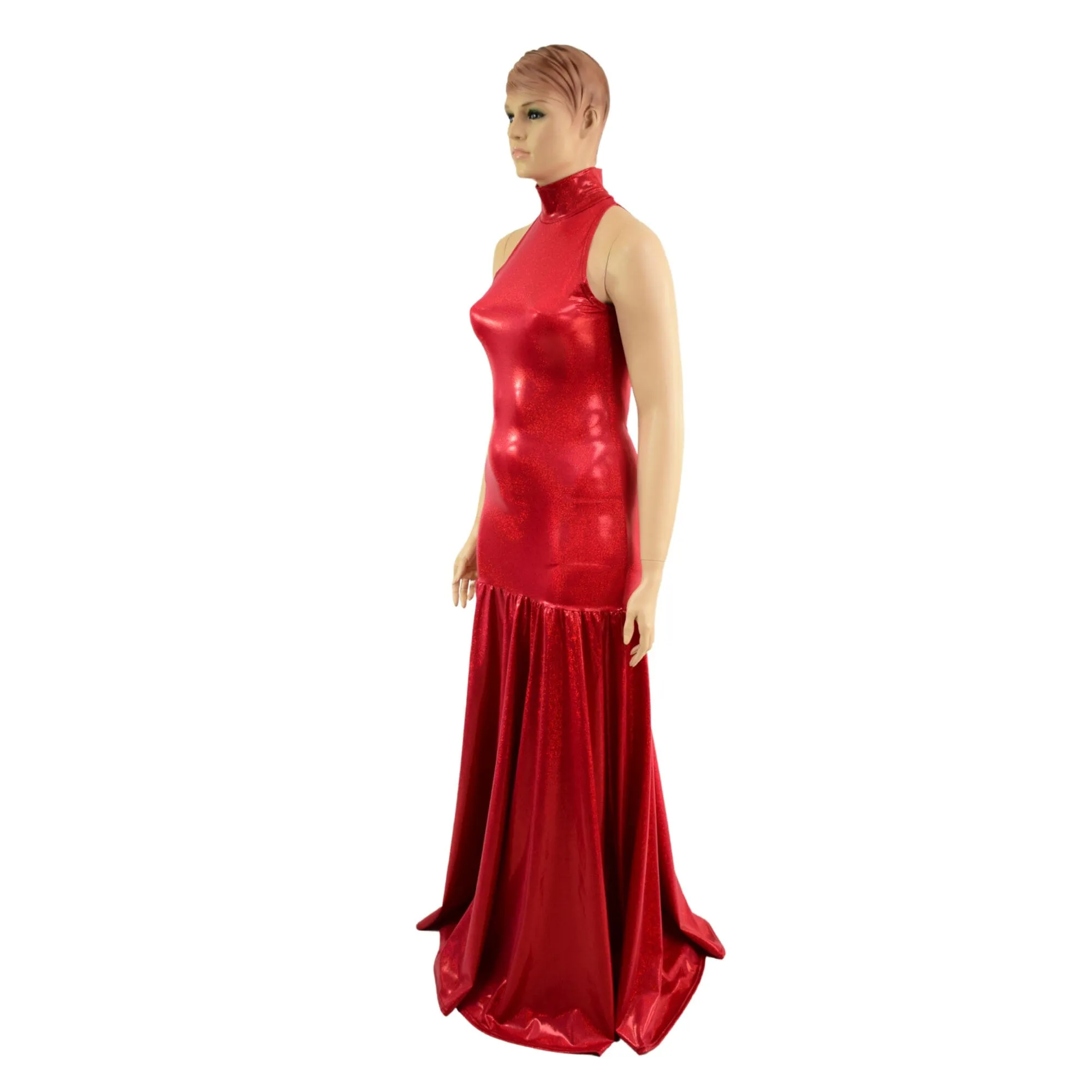 Red Sparkly Jewel Side Slit Trumpet Gown