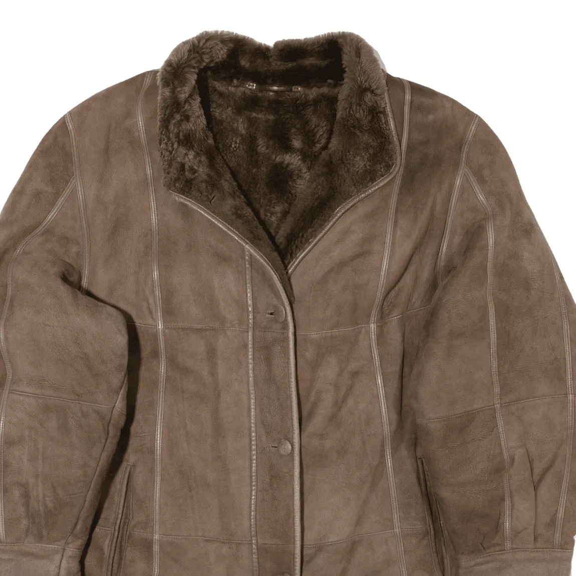 Sherpa Lined Overcoat Leather Jacket Brown Suede Womens L