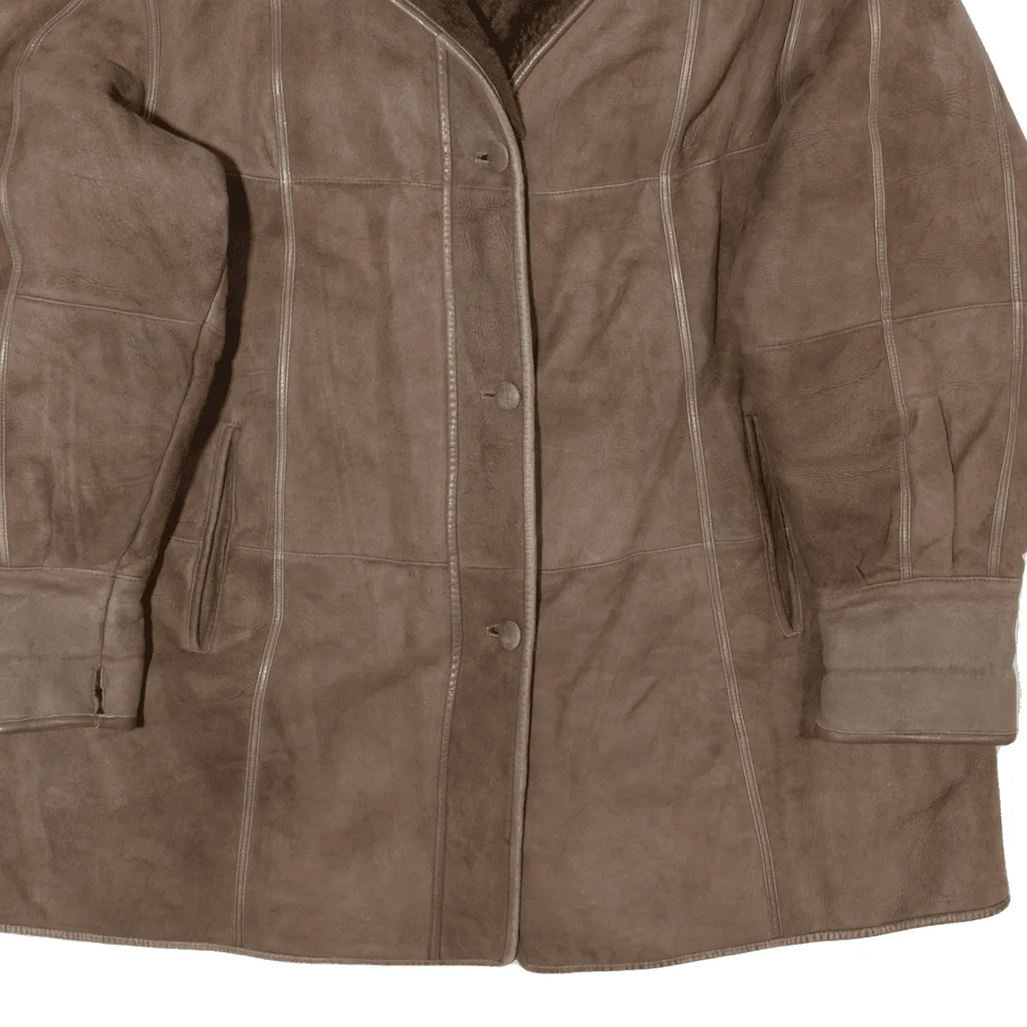 Sherpa Lined Overcoat Leather Jacket Brown Suede Womens L