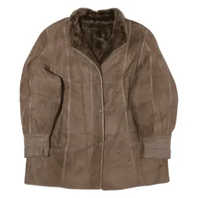 Sherpa Lined Overcoat Leather Jacket Brown Suede Womens L