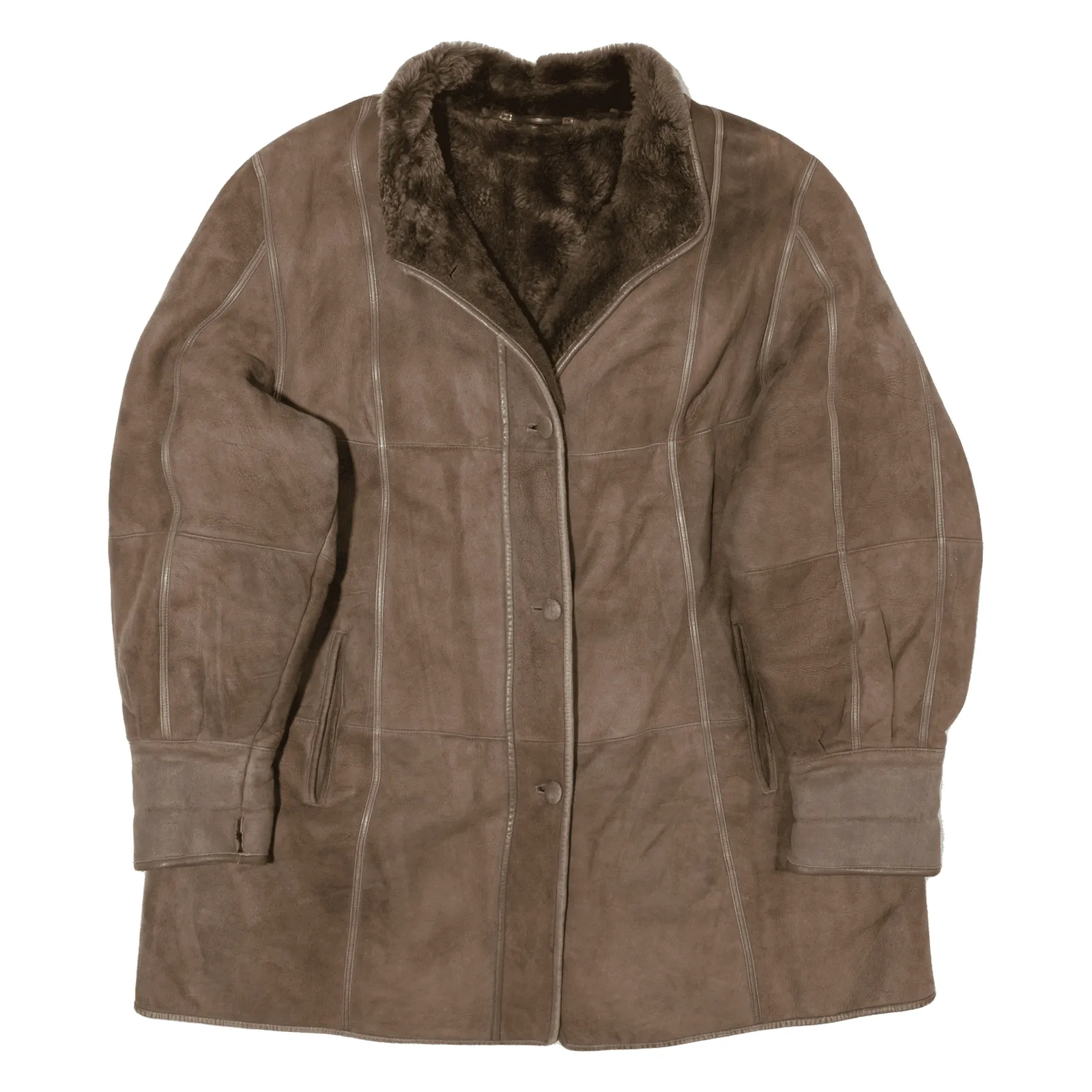 Sherpa Lined Overcoat Leather Jacket Brown Suede Womens L