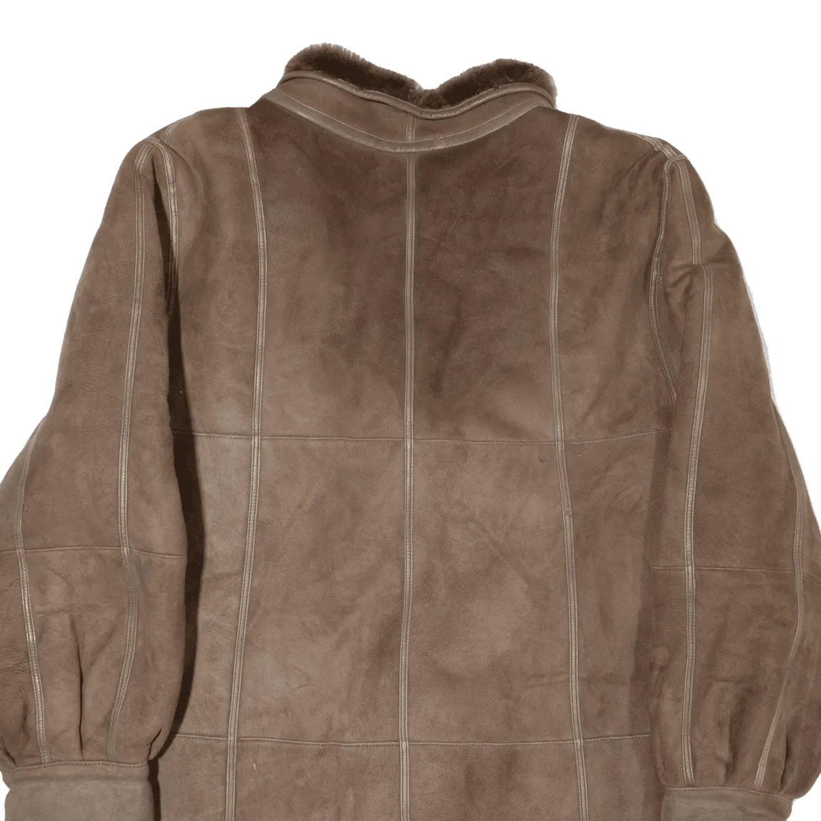 Sherpa Lined Overcoat Leather Jacket Brown Suede Womens L