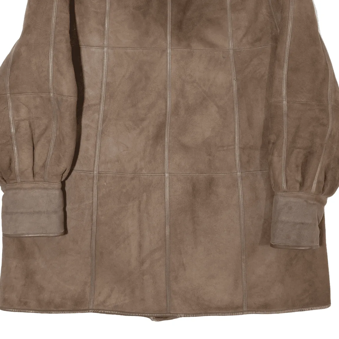 Sherpa Lined Overcoat Leather Jacket Brown Suede Womens L
