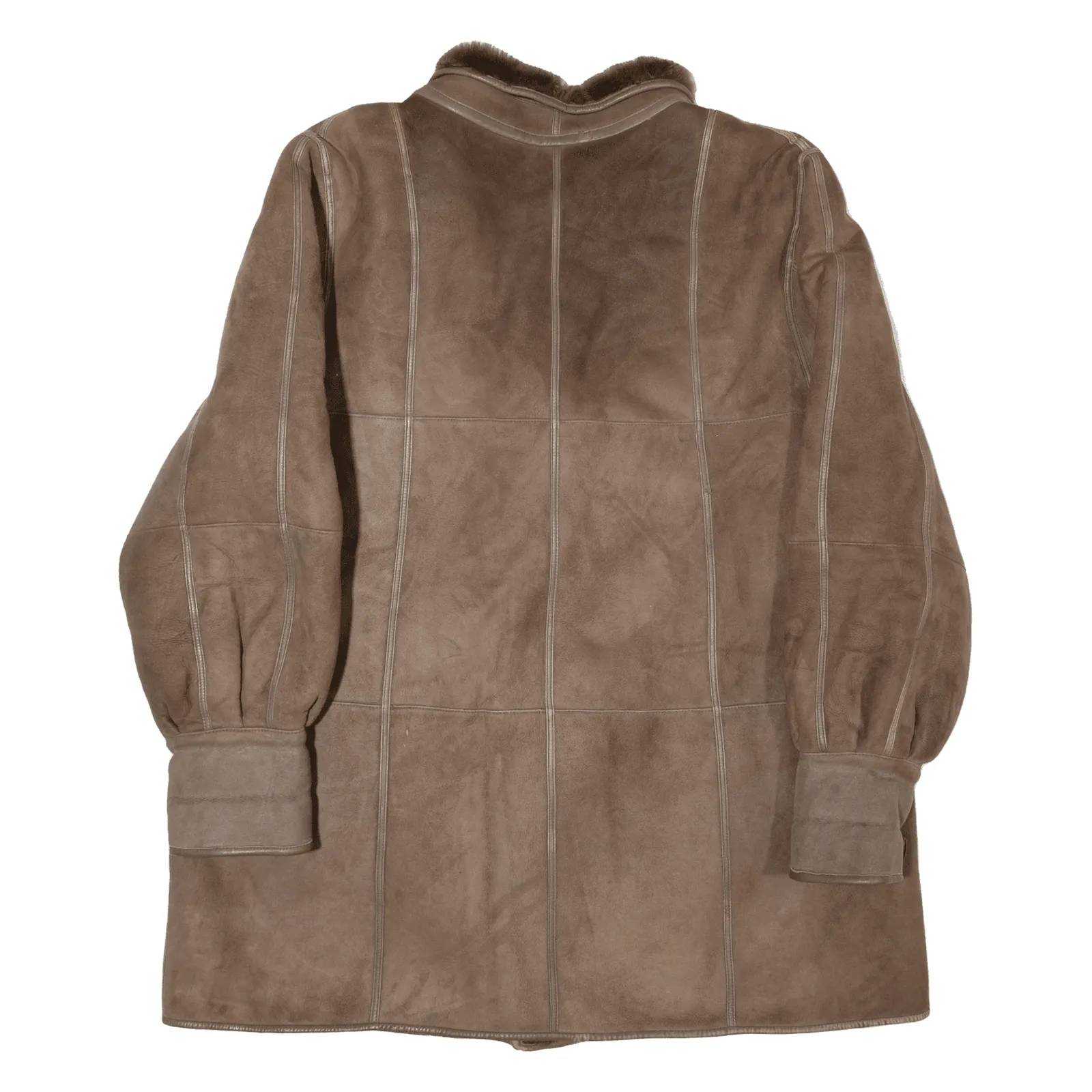 Sherpa Lined Overcoat Leather Jacket Brown Suede Womens L