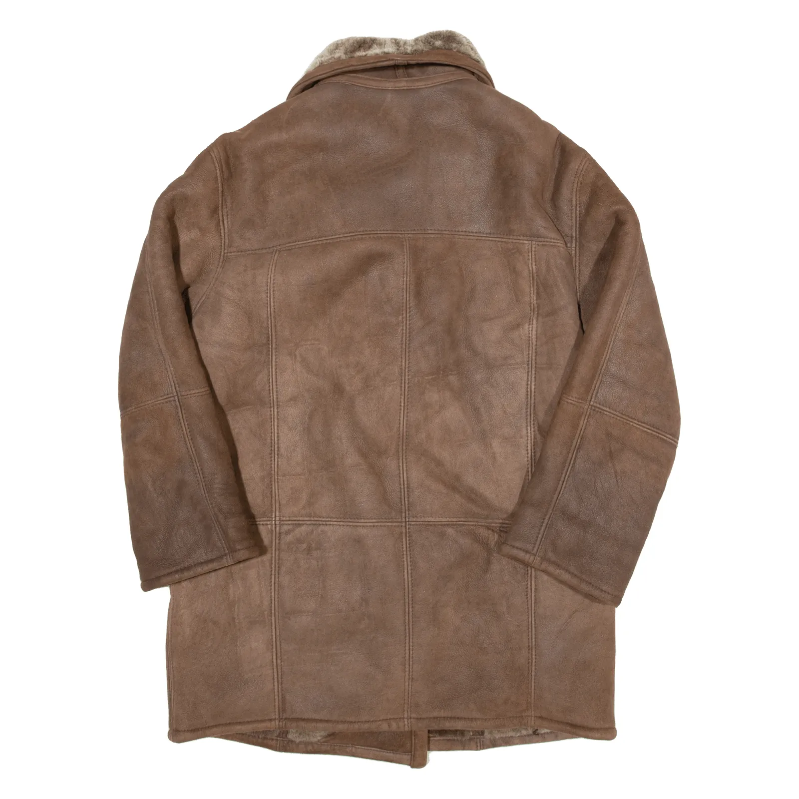 Sherpa Lined Womens Overcoat Jacket Brown Leather 90s UK 10