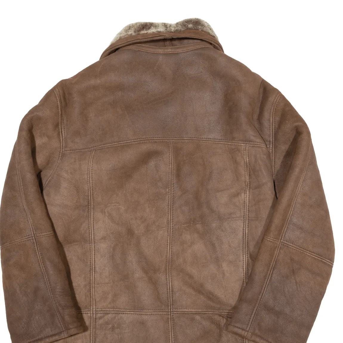 Sherpa Lined Womens Overcoat Jacket Brown Leather 90s UK 10