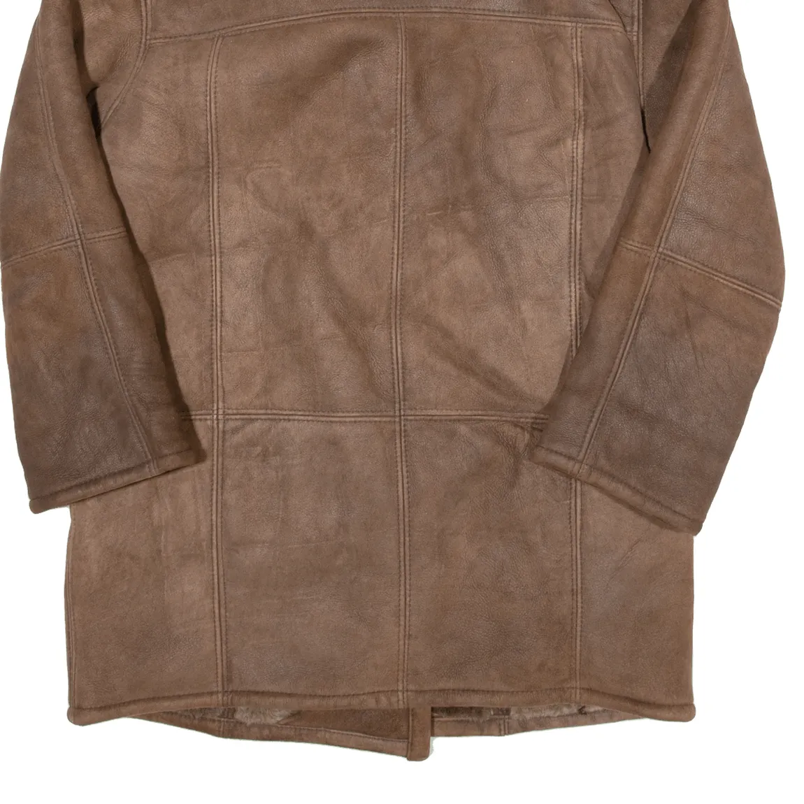 Sherpa Lined Womens Overcoat Jacket Brown Leather 90s UK 10