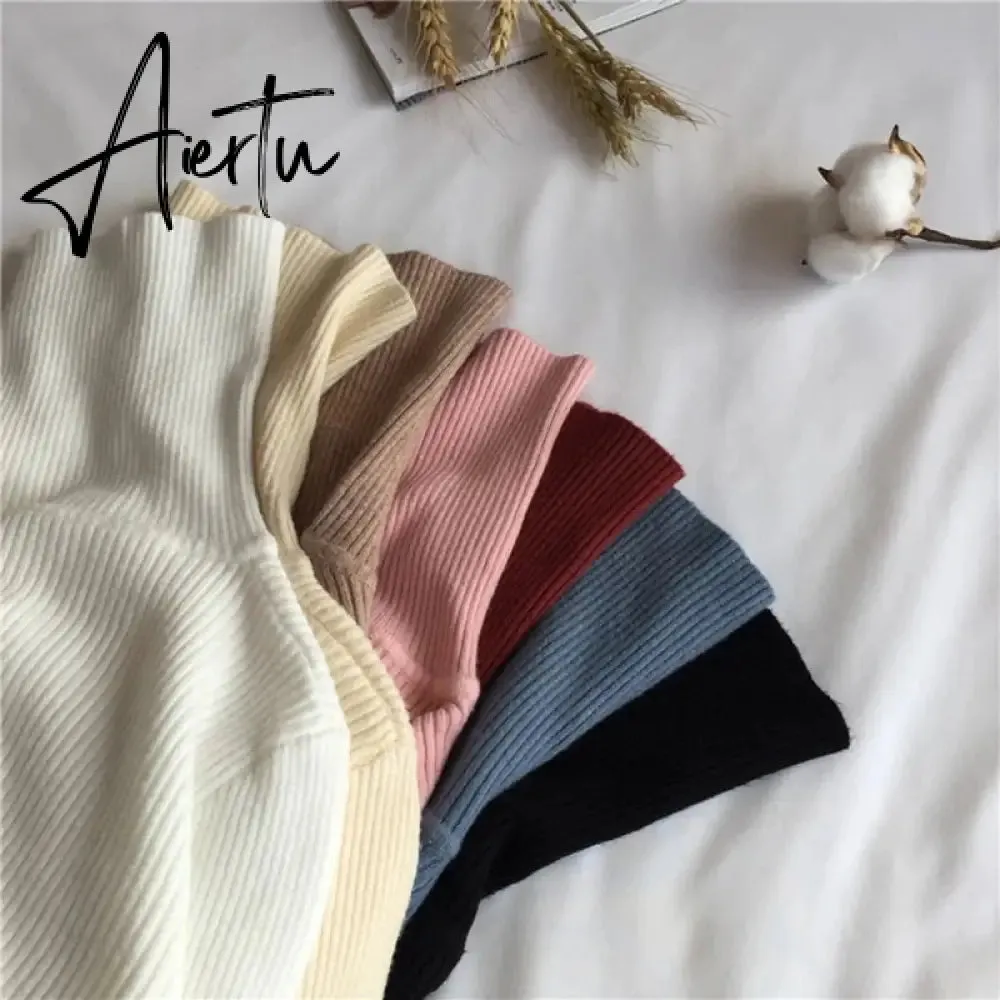 Simple Turtleneck Sweater Women Autumn Winter Casual Solid Color Slim Elastic Knit Pullover Female Soft Warm Jumper Basic Tops