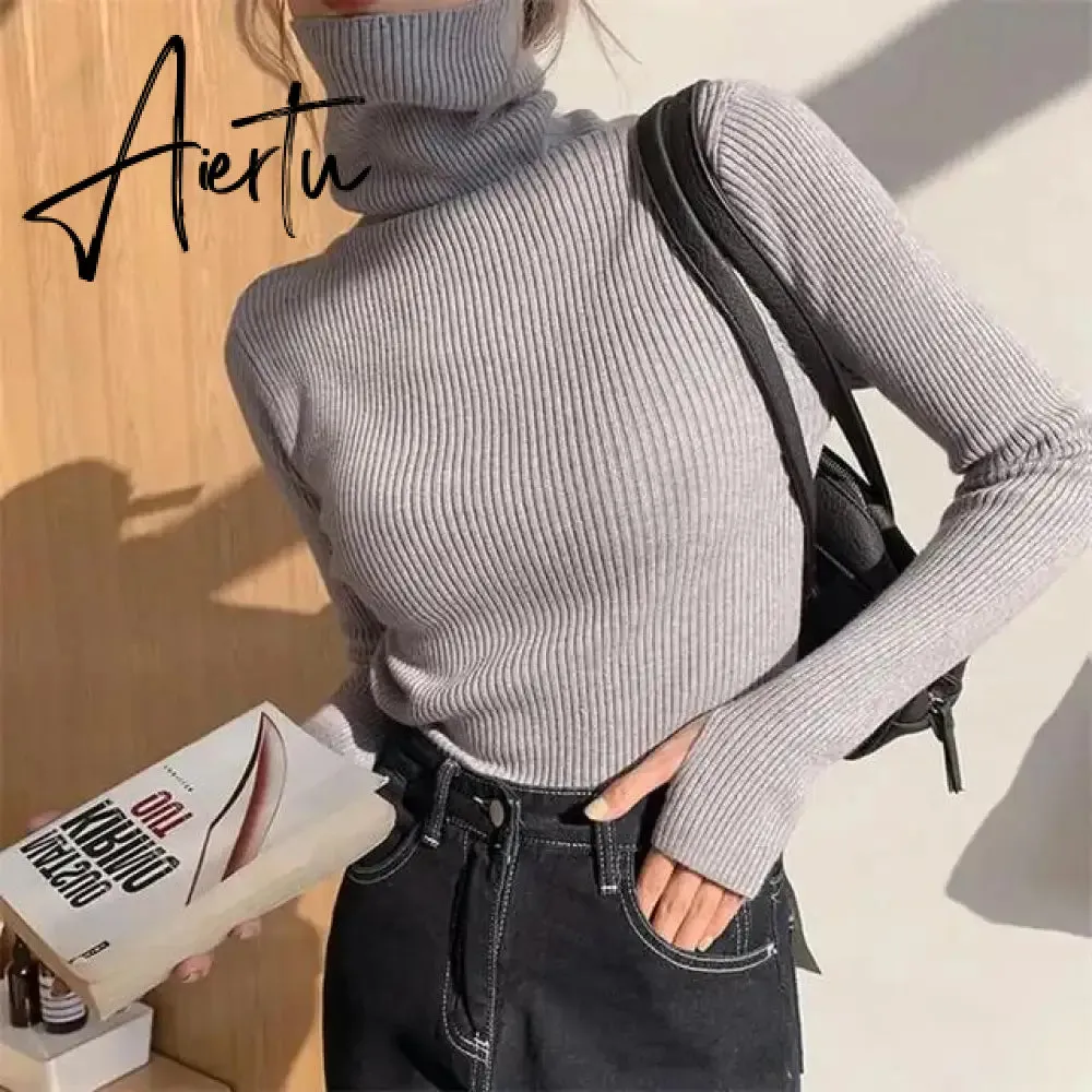 Simple Turtleneck Sweater Women Autumn Winter Casual Solid Color Slim Elastic Knit Pullover Female Soft Warm Jumper Basic Tops