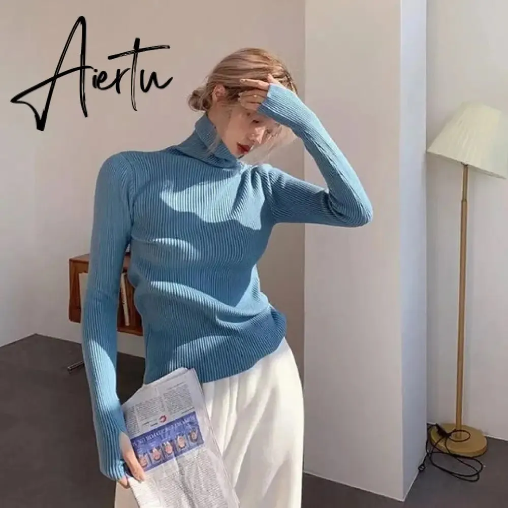 Simple Turtleneck Sweater Women Autumn Winter Casual Solid Color Slim Elastic Knit Pullover Female Soft Warm Jumper Basic Tops