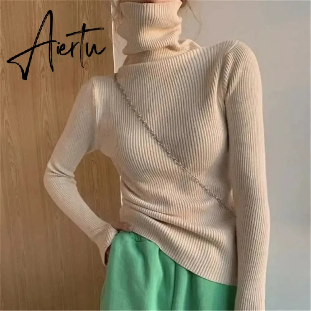 Simple Turtleneck Sweater Women Autumn Winter Casual Solid Color Slim Elastic Knit Pullover Female Soft Warm Jumper Basic Tops