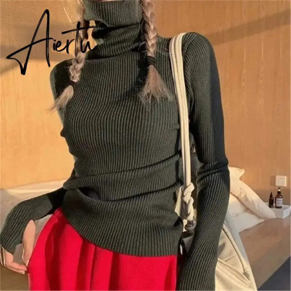 Simple Turtleneck Sweater Women Autumn Winter Casual Solid Color Slim Elastic Knit Pullover Female Soft Warm Jumper Basic Tops
