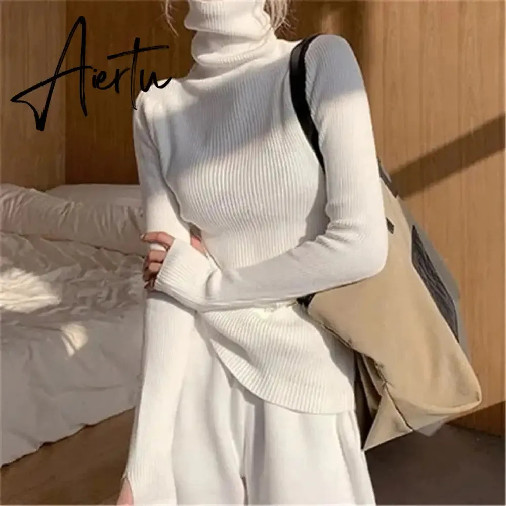 Simple Turtleneck Sweater Women Autumn Winter Casual Solid Color Slim Elastic Knit Pullover Female Soft Warm Jumper Basic Tops