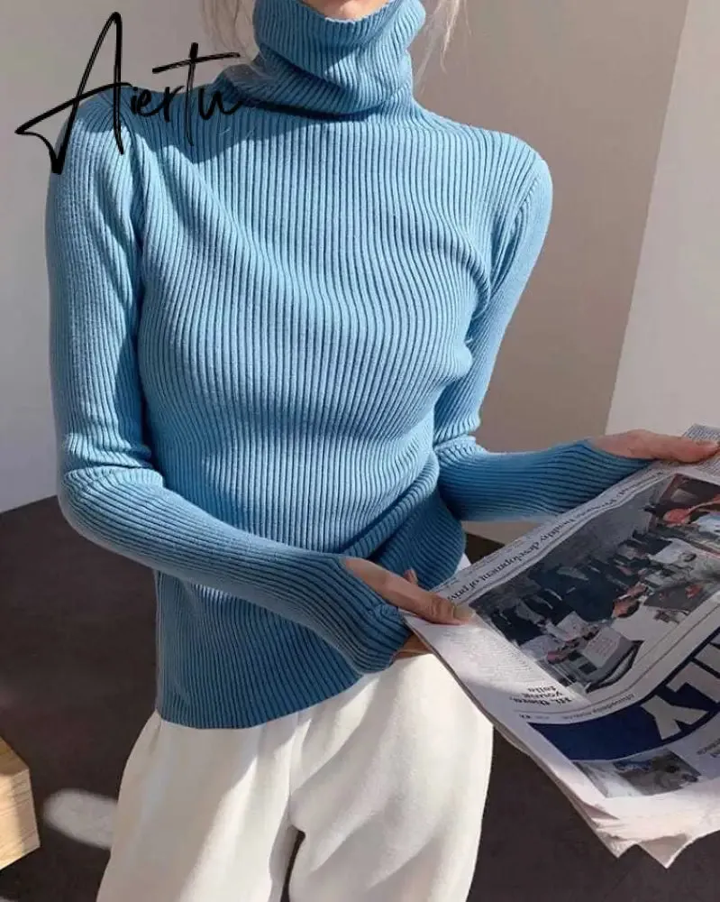 Simple Turtleneck Sweater Women Autumn Winter Casual Solid Color Slim Elastic Knit Pullover Female Soft Warm Jumper Basic Tops