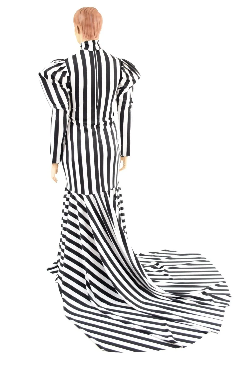 Striped Gown with High-Break Mermaid Flare Puddle Train