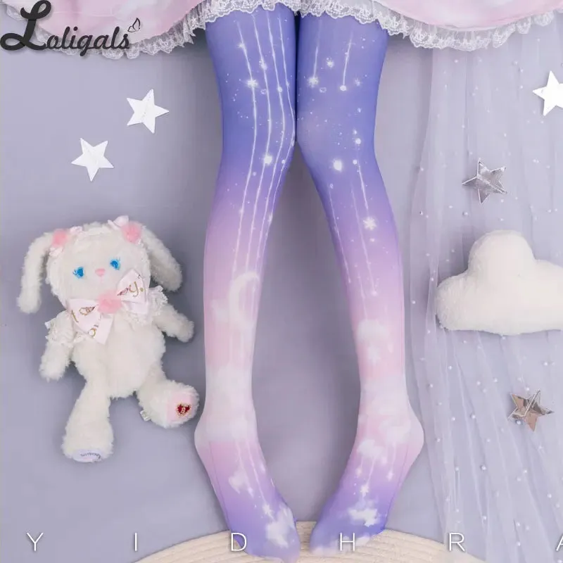Sweet Spring/Summer Tights Cloud and Starry Night Printed Lolita Pantyhose