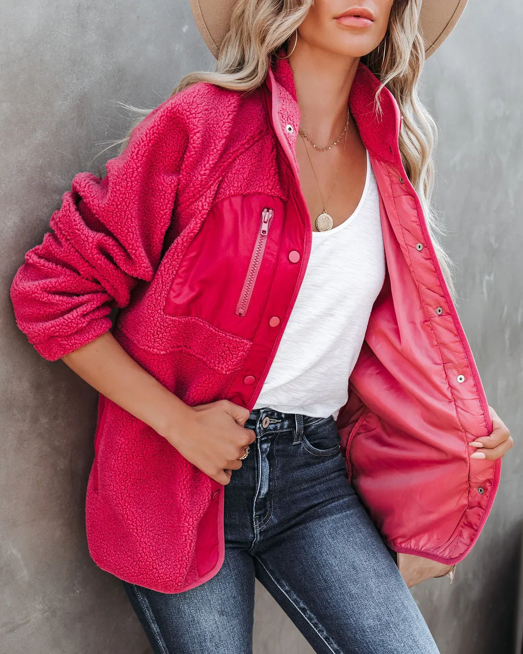 TastyHottie - Cabin Pocketed Fleece Jacket - Mulberry