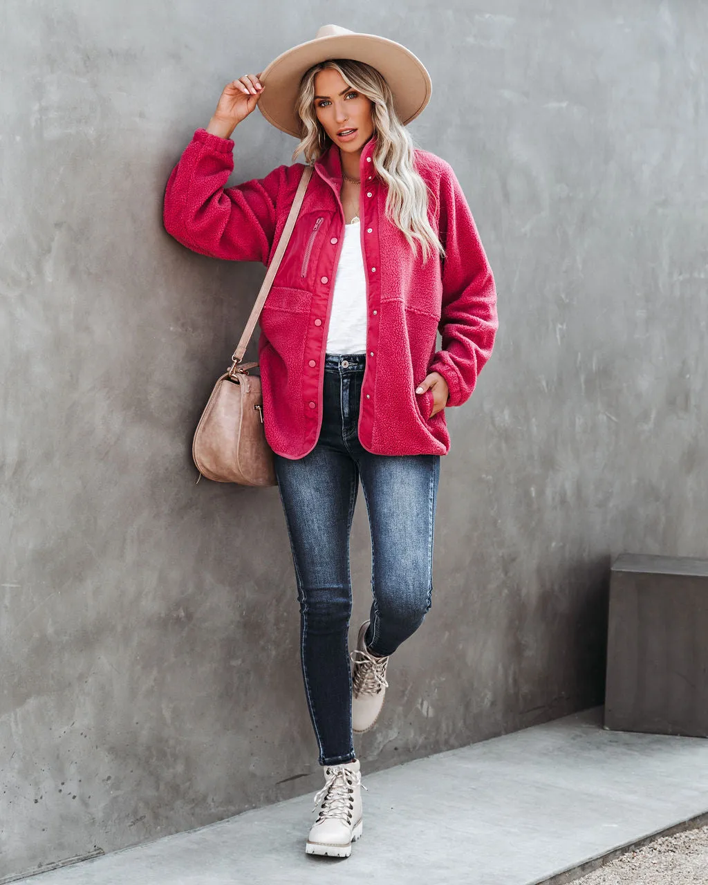 TastyHottie - Cabin Pocketed Fleece Jacket - Mulberry