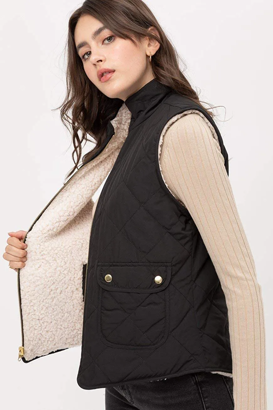 TOP LEGGING TL Women's Padded Lightweight Packable Puffer Vest Stand Collar Zip Up Jacket