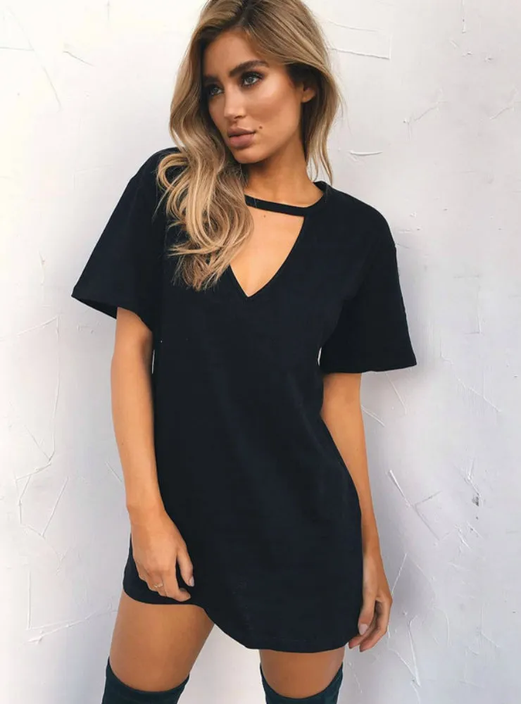 V Neck Cotton Summer Dresses Female Solid Casual Loose Dress