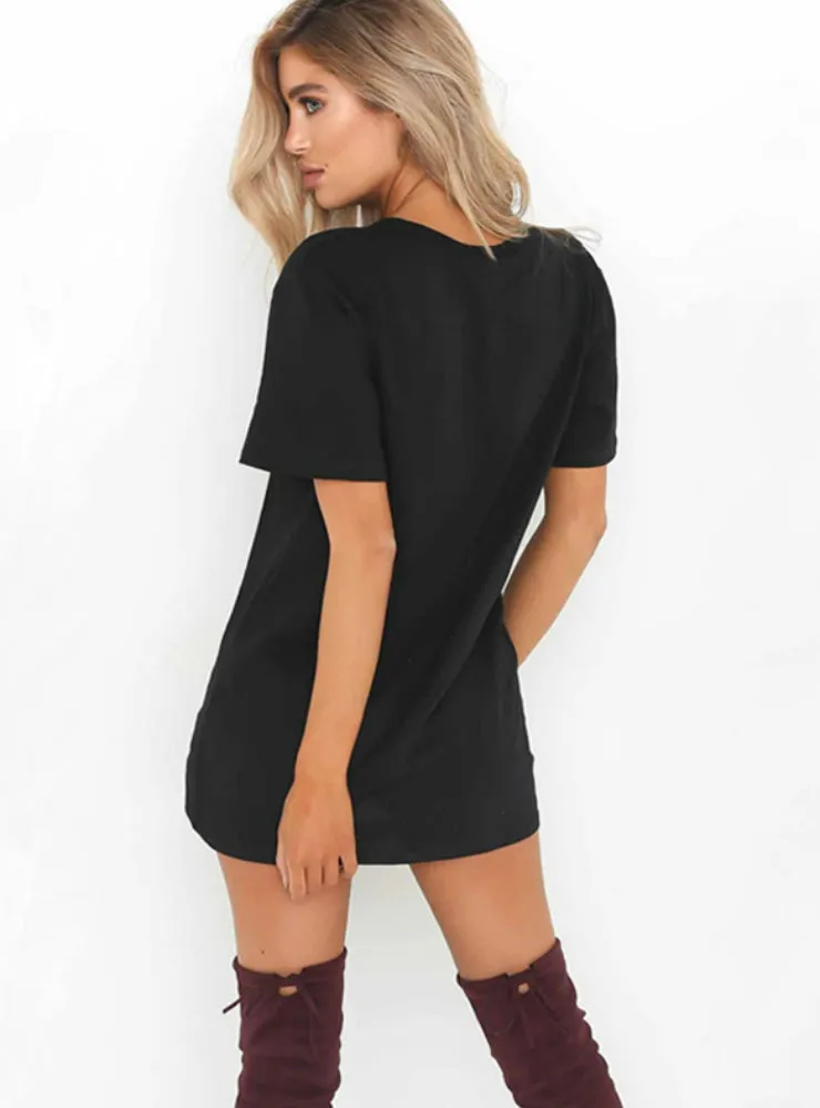V Neck Cotton Summer Dresses Female Solid Casual Loose Dress