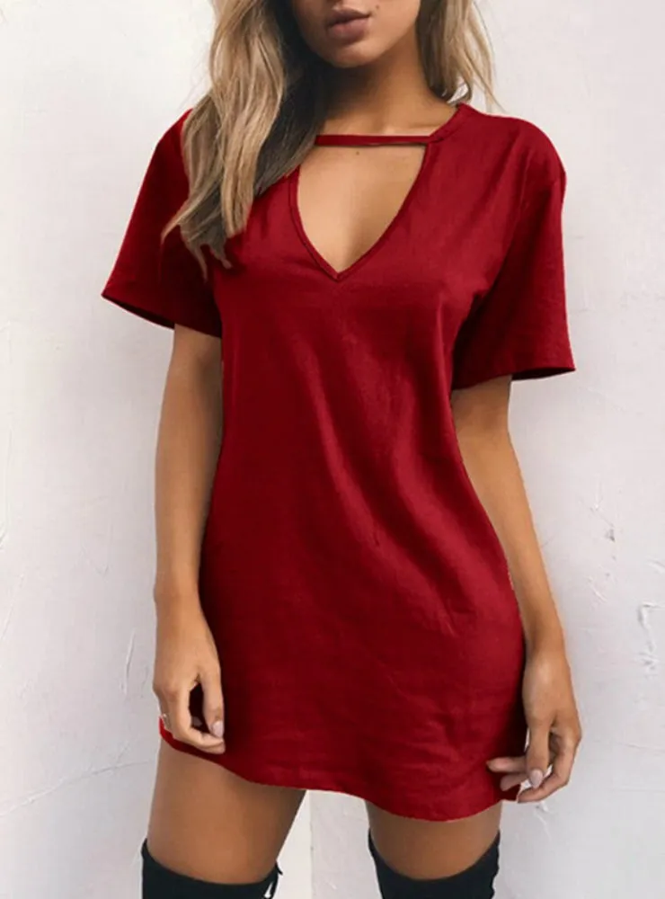V Neck Cotton Summer Dresses Female Solid Casual Loose Dress