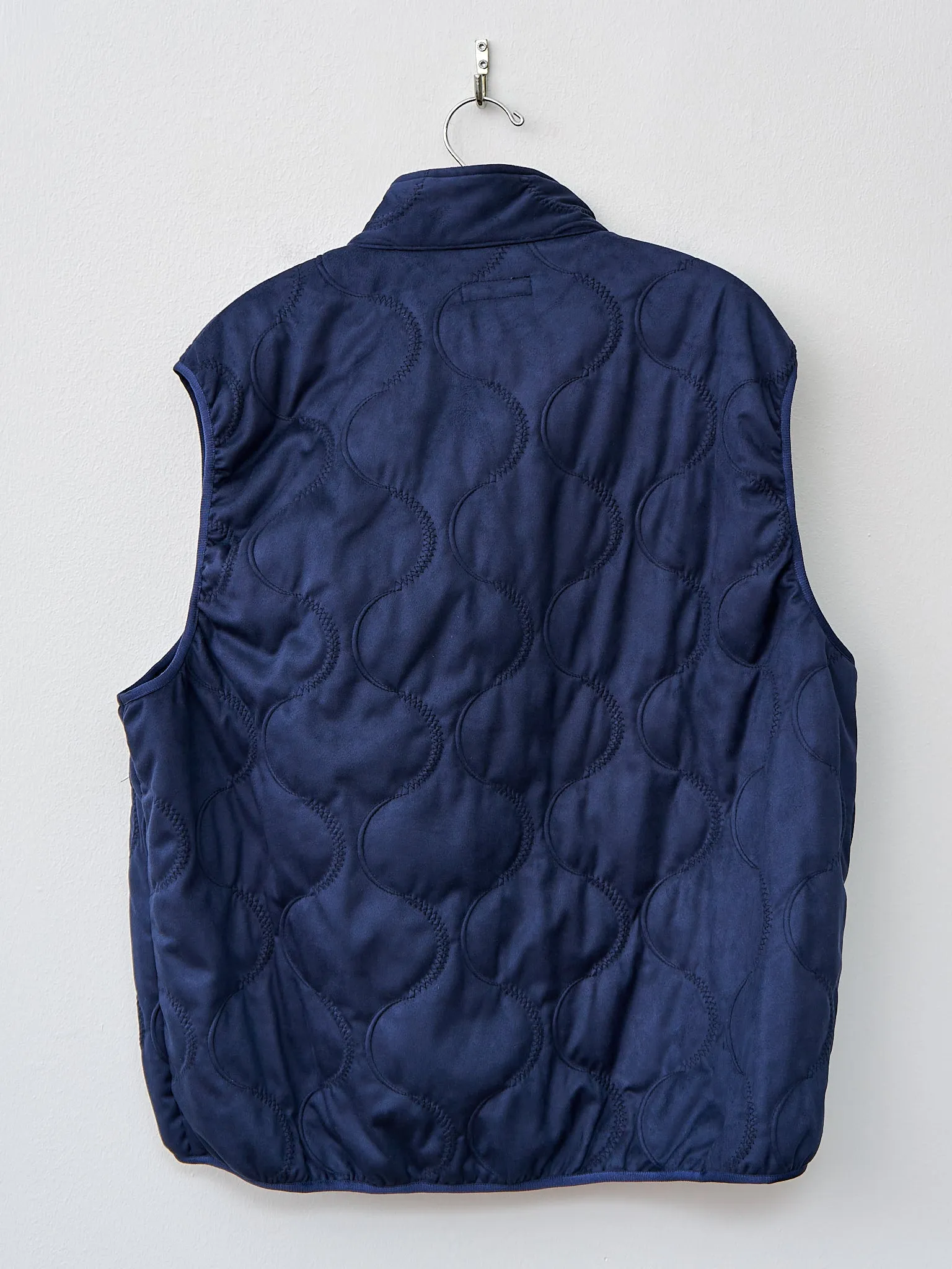 Vegan Nubuck Quilted Zip & Fly Front High Neck Vest - Navy