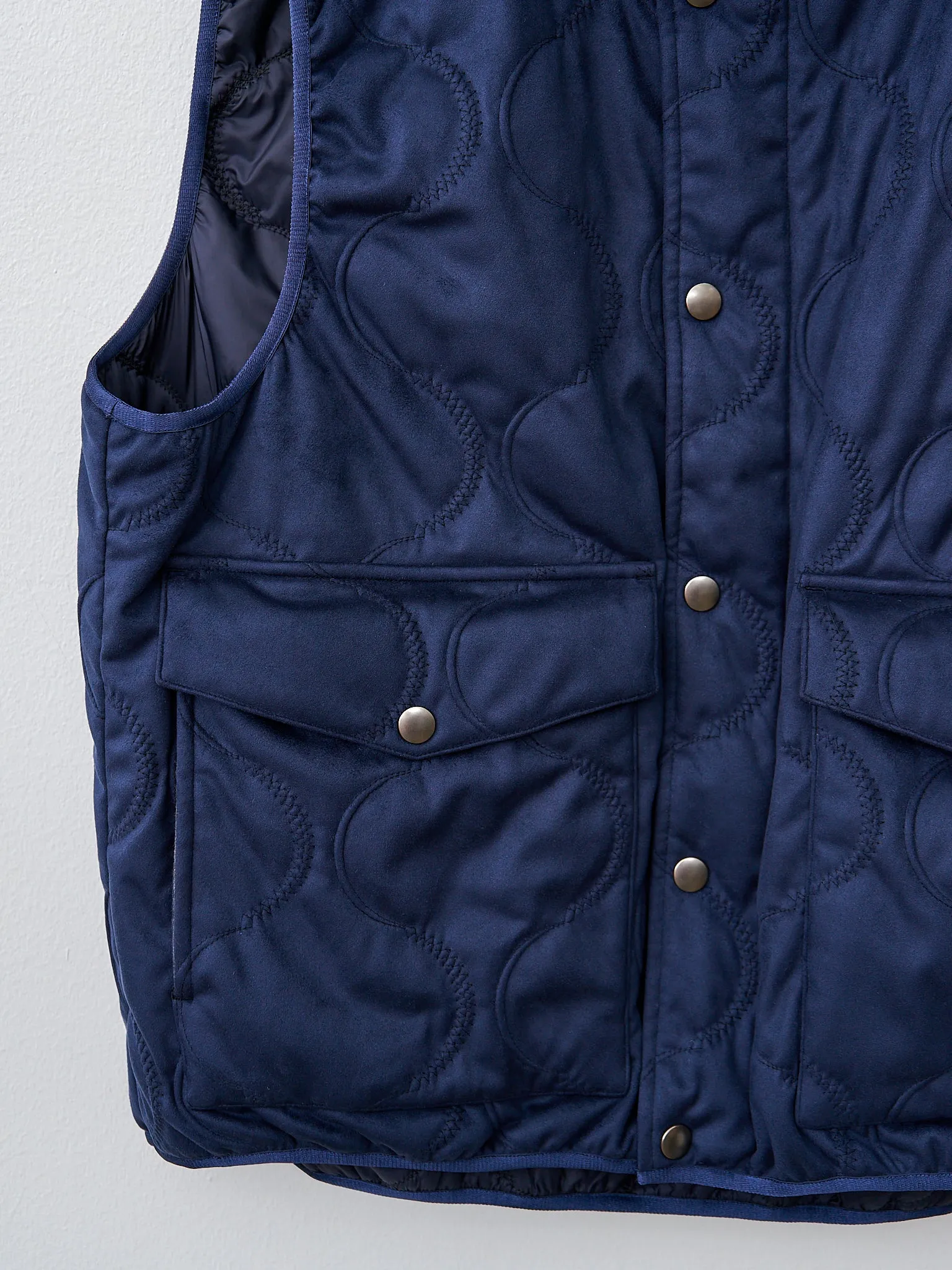 Vegan Nubuck Quilted Zip & Fly Front High Neck Vest - Navy