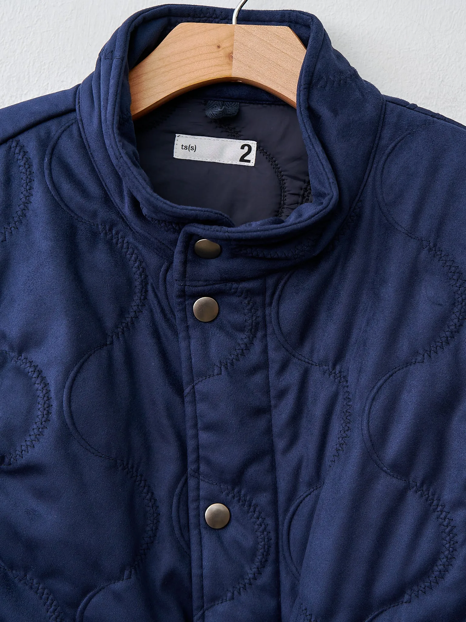 Vegan Nubuck Quilted Zip & Fly Front High Neck Vest - Navy
