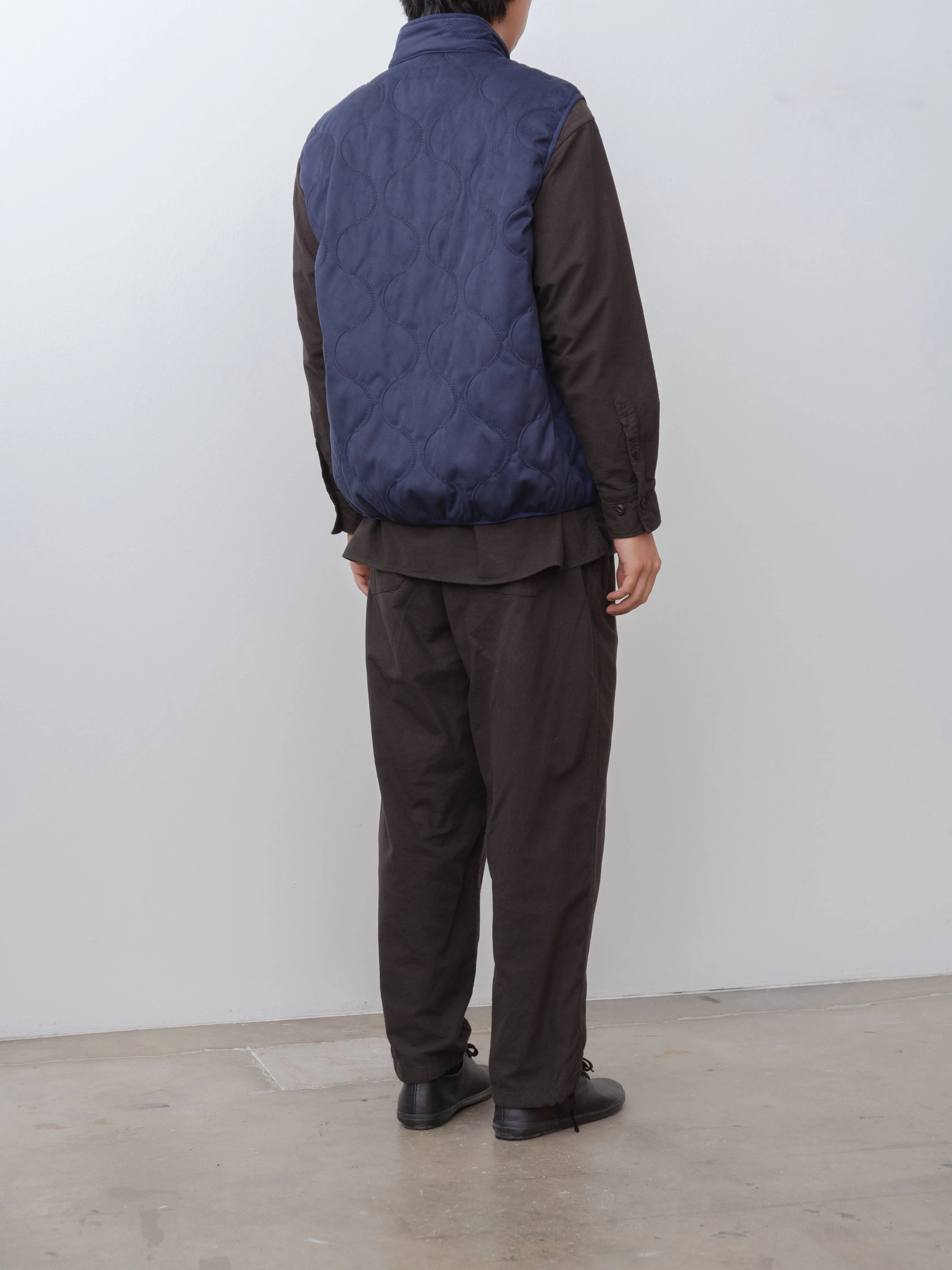 Vegan Nubuck Quilted Zip & Fly Front High Neck Vest - Navy