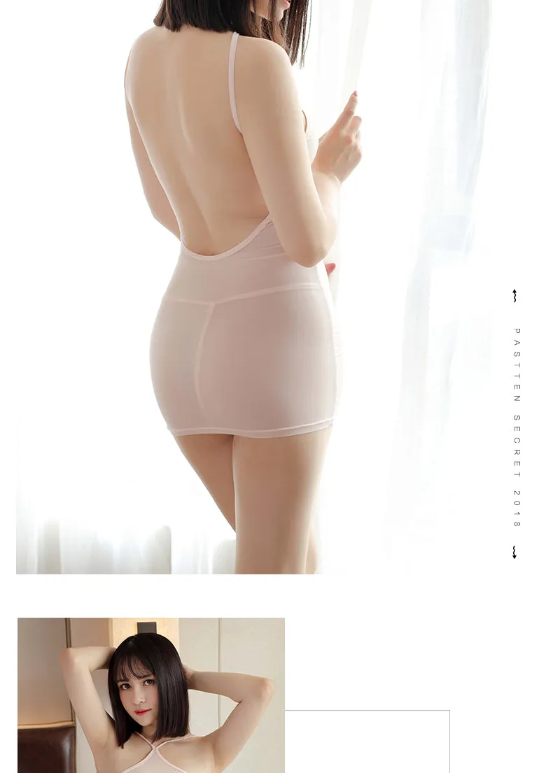 VenusFox Backless Spaghetti Straps Clubwear Mini Dress Sexy Tight Wrap Soft Dress Ice Silk See Through Sexy Woman Bodycon Party Dresses