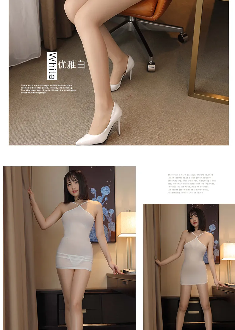 VenusFox See Through Ice Silk Sexy Woman Bodycon Party Dresses Backless Spaghetti Straps Clubwear Mini Dress Sexy Tight Wrap Soft Dress