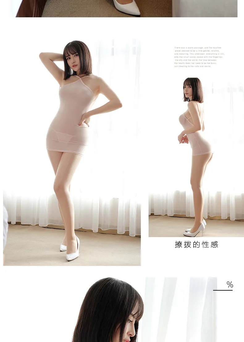 VenusFox See Through Ice Silk Sexy Woman Bodycon Party Dresses Backless Spaghetti Straps Clubwear Mini Dress Sexy Tight Wrap Soft Dress