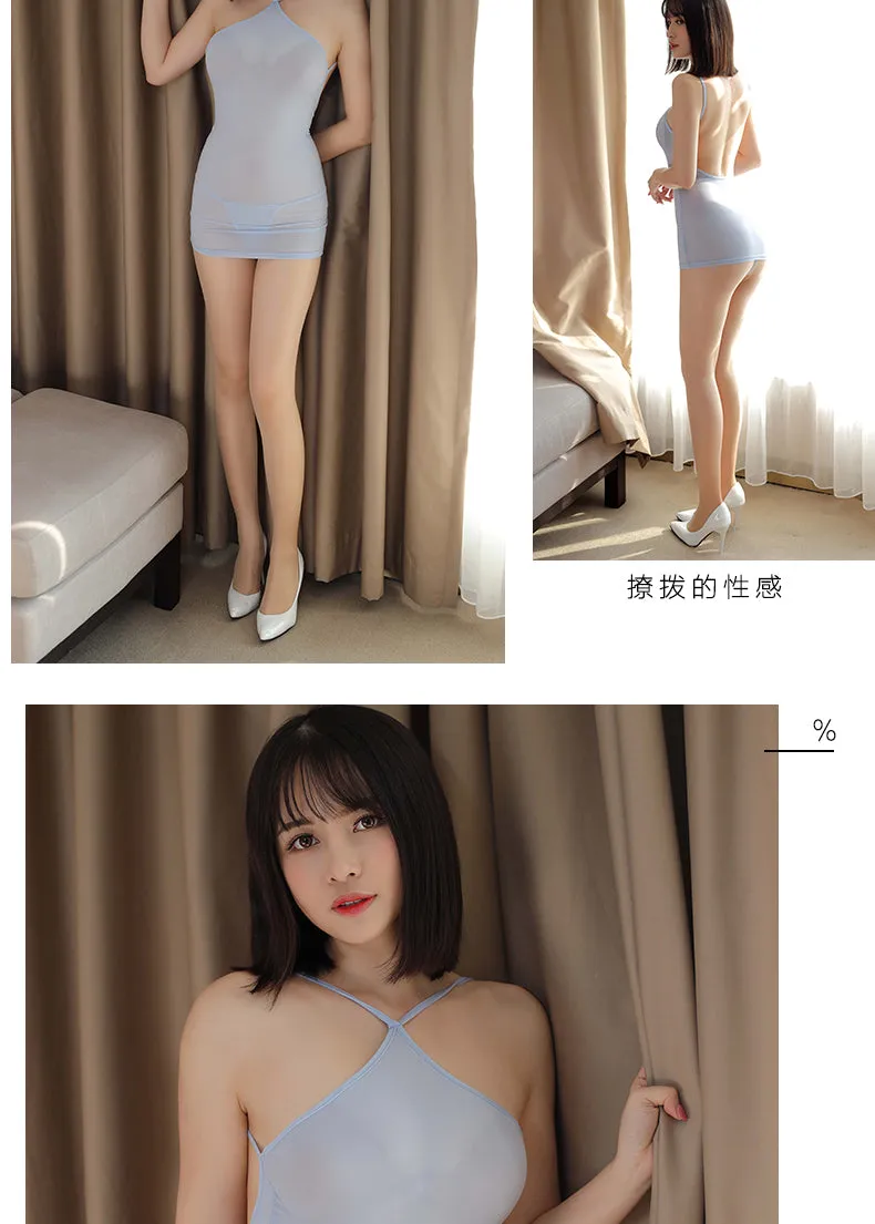 VenusFox See Through Ice Silk Sexy Woman Bodycon Party Dresses Backless Spaghetti Straps Clubwear Mini Dress Sexy Tight Wrap Soft Dress
