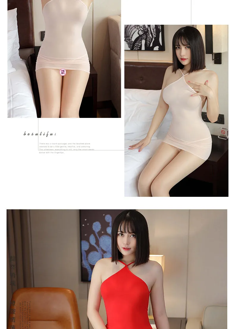 VenusFox See Through Ice Silk Sexy Woman Bodycon Party Dresses Backless Spaghetti Straps Clubwear Mini Dress Sexy Tight Wrap Soft Dress