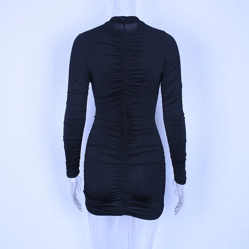 VenusFox women long sleeve high neck mini dress