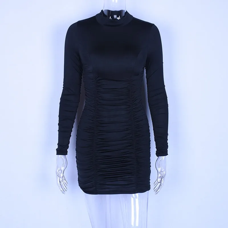 VenusFox women long sleeve high neck mini dress