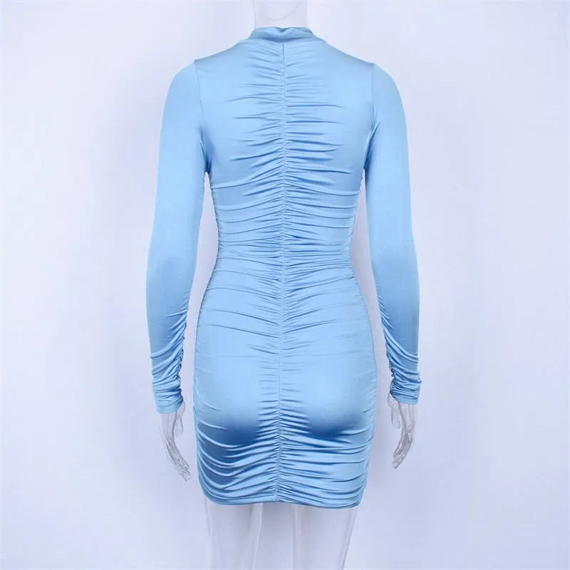 VenusFox women long sleeve high neck mini dress