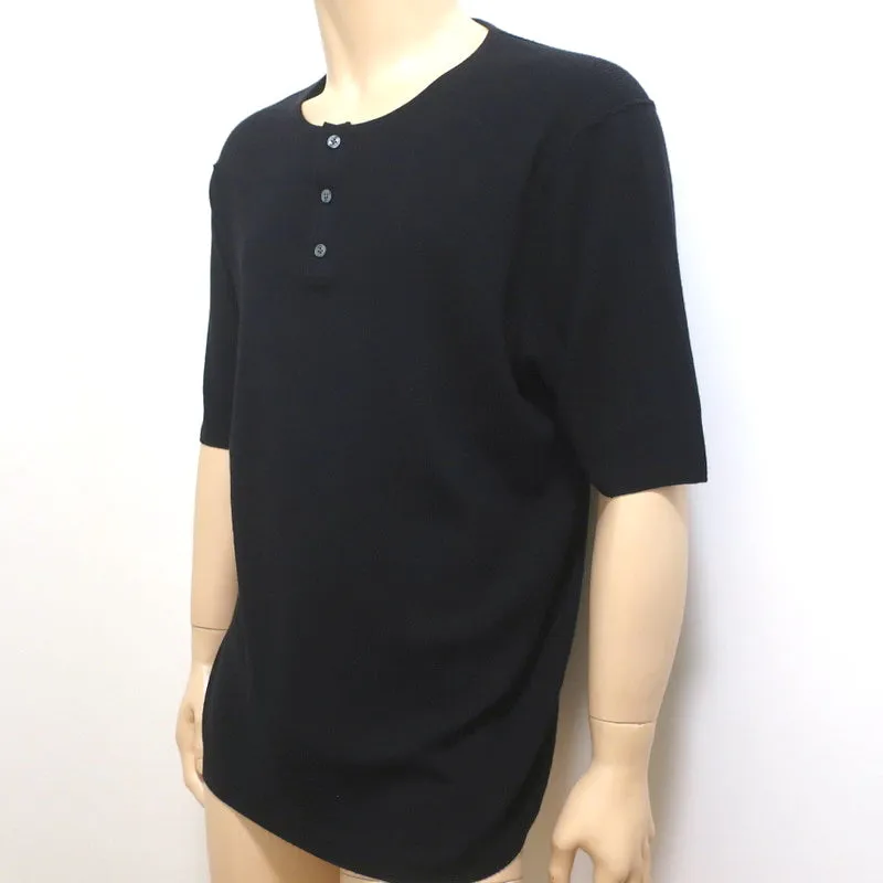 Vince Henley Shirt Black Wool-Silk Ribbed Knit Size Extra Large Short Sleeve