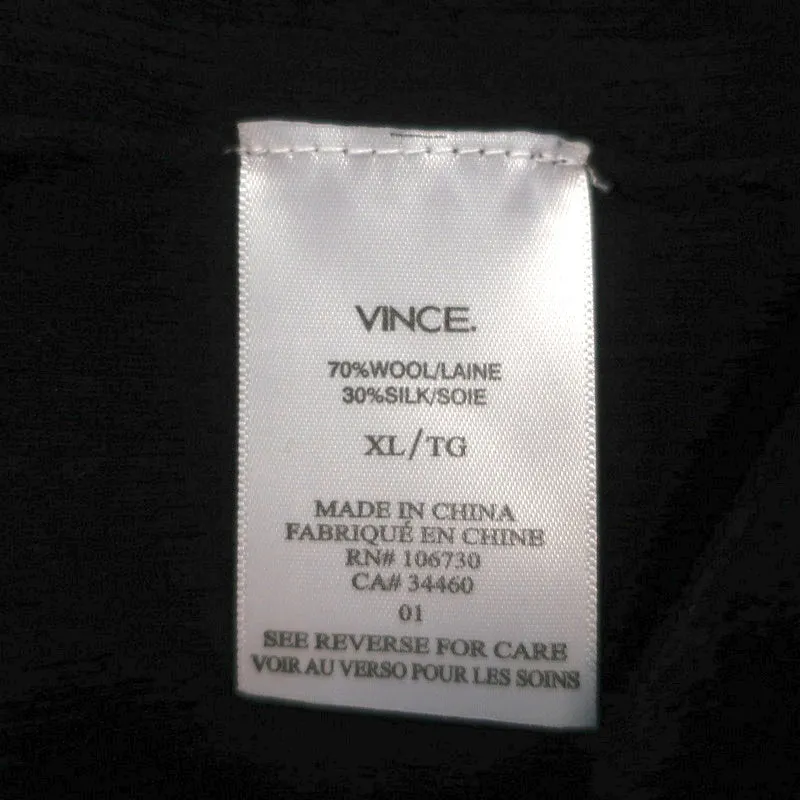 Vince Henley Shirt Black Wool-Silk Ribbed Knit Size Extra Large Short Sleeve