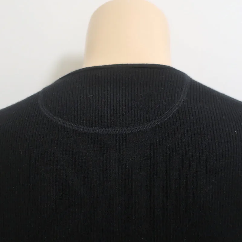 Vince Henley Shirt Black Wool-Silk Ribbed Knit Size Extra Large Short Sleeve