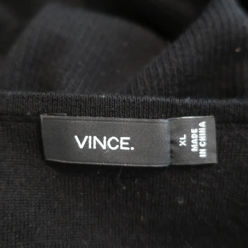 Vince Henley Shirt Black Wool-Silk Ribbed Knit Size Extra Large Short Sleeve