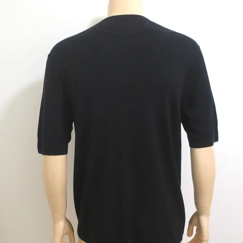 Vince Henley Shirt Black Wool-Silk Ribbed Knit Size Extra Large Short Sleeve