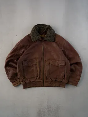 Vintage 90s Brown Danier Collared Sherpa Flight Leather Jacket (L)