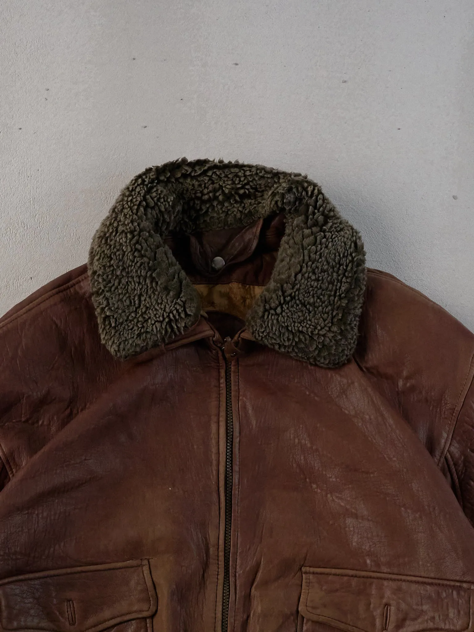 Vintage 90s Brown Danier Collared Sherpa Flight Leather Jacket (L)