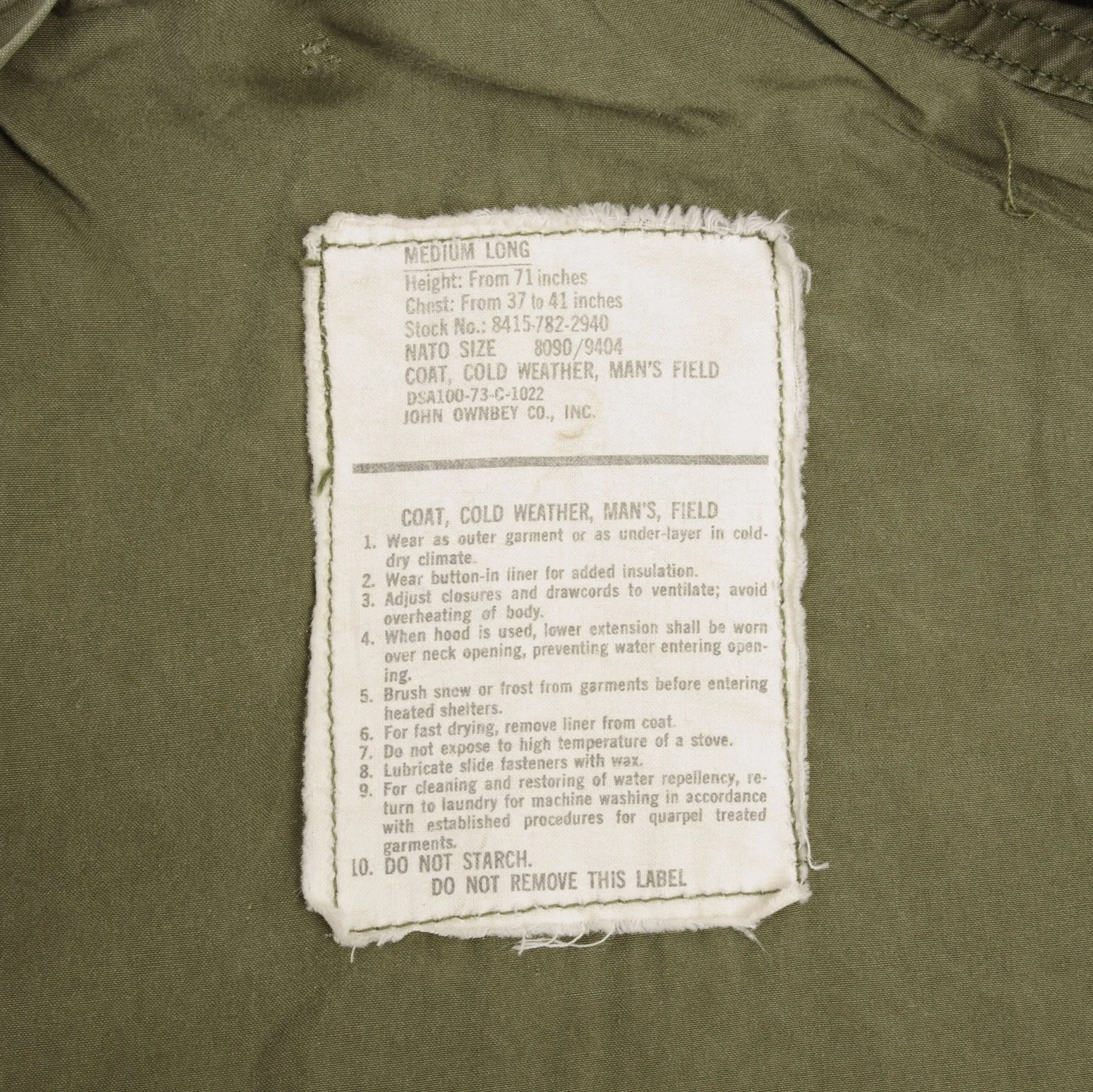 VINTAGE US ARMY M65 M-1965 FIELD JACKET 1973 VIETNAM WAR SIZE MEDIUM LONG